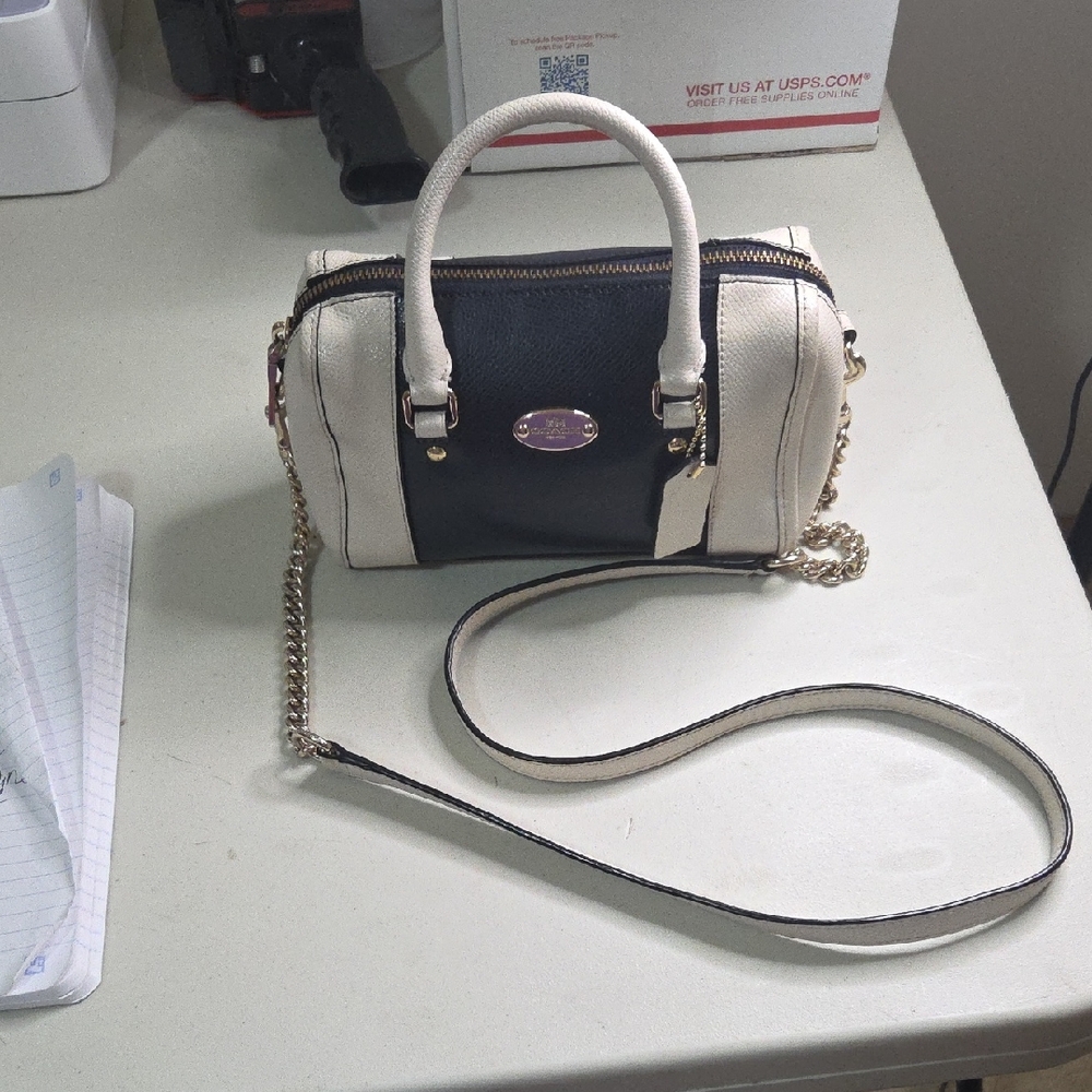 Coach Mini Bennett Black and Cream Crossbody Bag